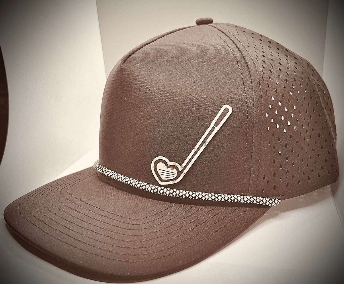 Golf logo trucker cap with mesh crown and decorative band detail