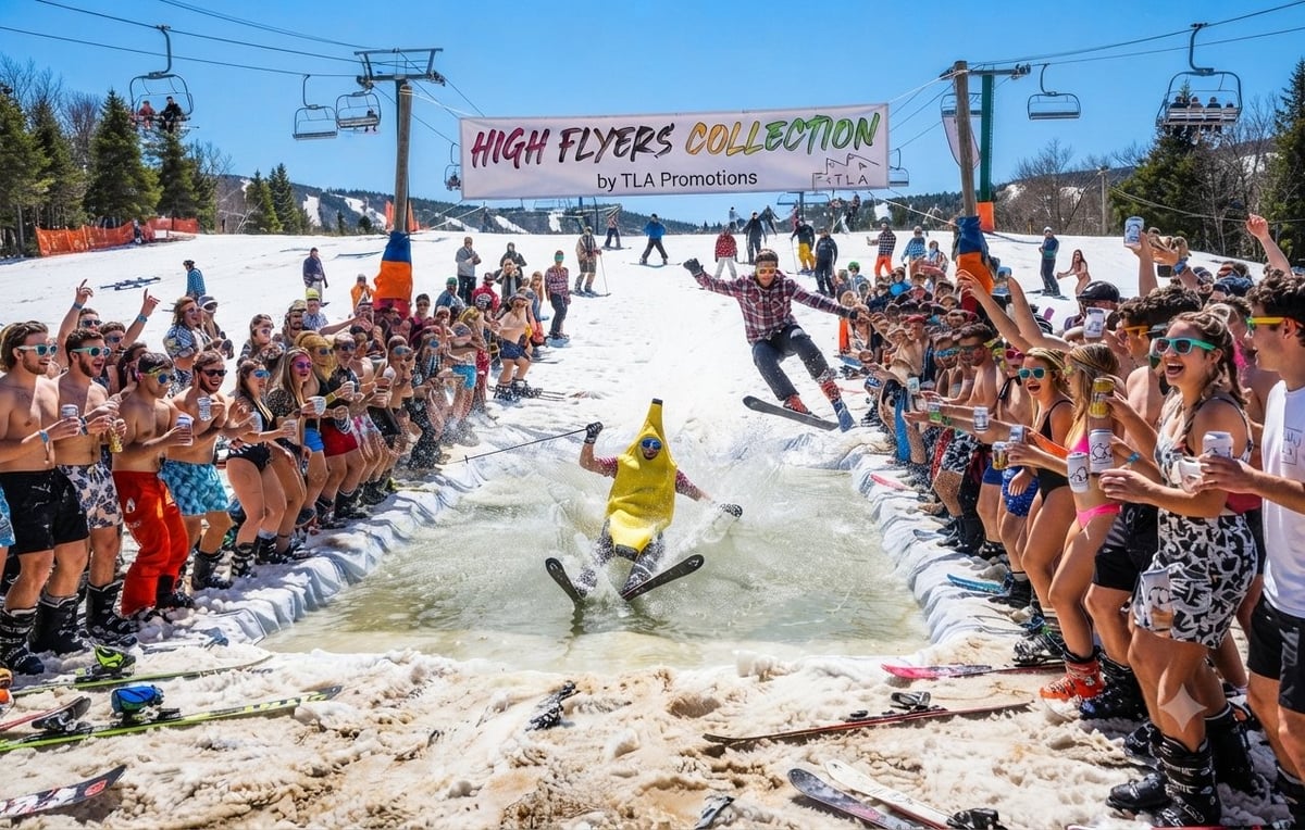 A person in a yellow shirt snowboards down a snowy slope lined with cheering spectators at a ski resort event.